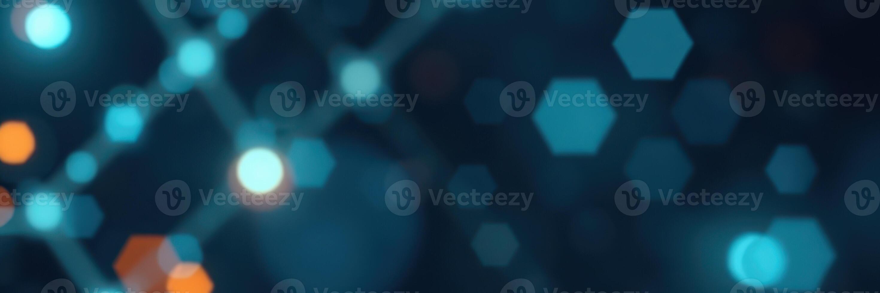 Abstract hexagonal patterns and glowing lights create a vibrant digital background design in blue and orange tones photo