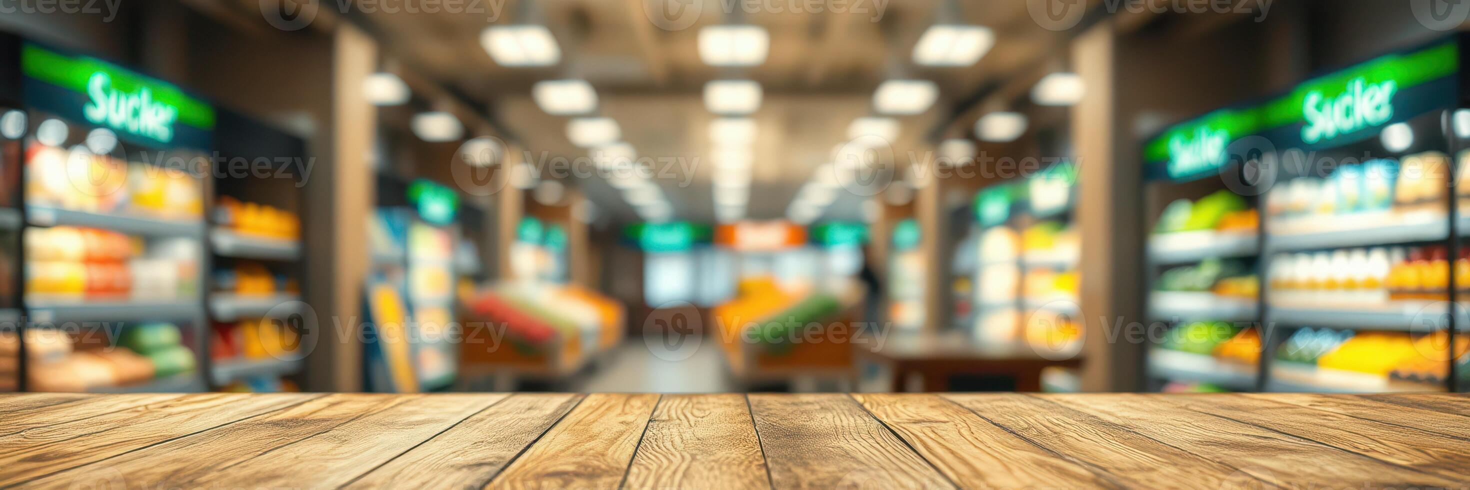Vibrant supermarket interior showcasing fresh produce and products in a bustling shopping environment photo