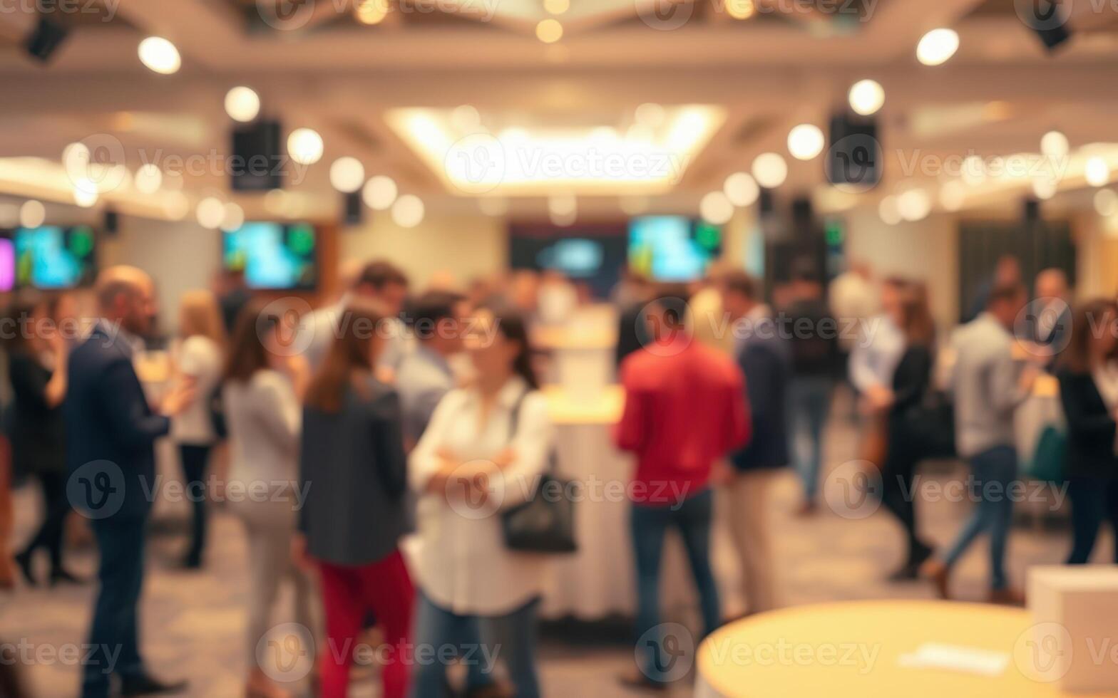 Networking event held in a modern venue with attendees engaging in discussions and activities in the evening photo