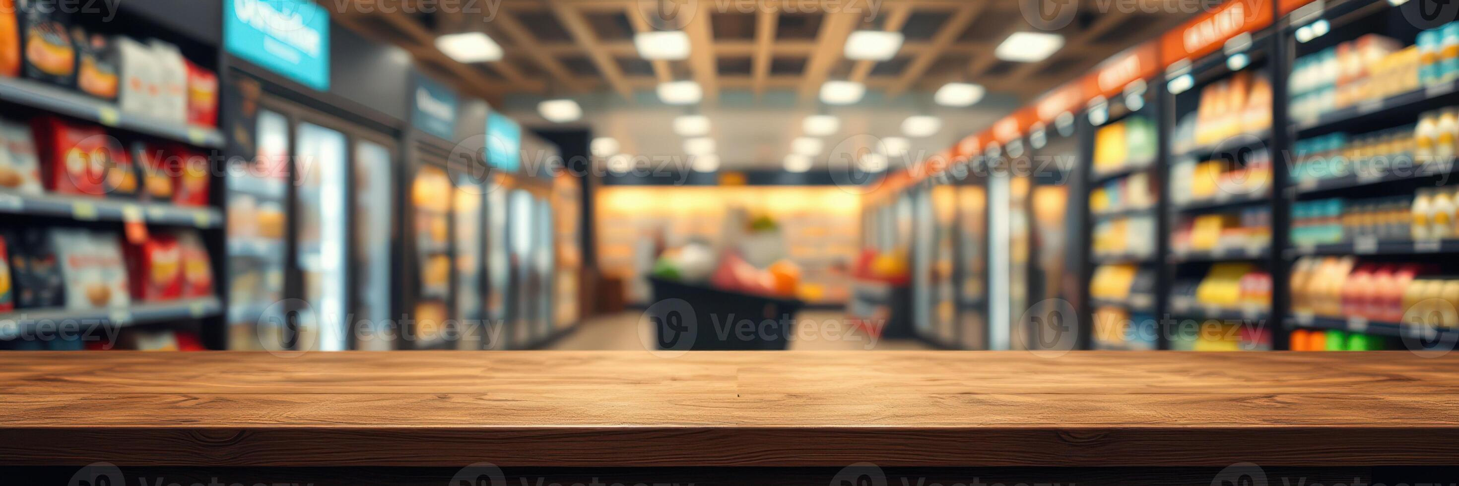 Interior view of a grocery store showcasing shelves stocked with various products photo