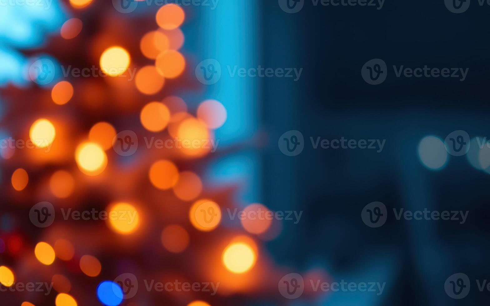Holiday decorations feature glowing lights on a Christmas tree in a cozy indoor setting during winter festivities photo