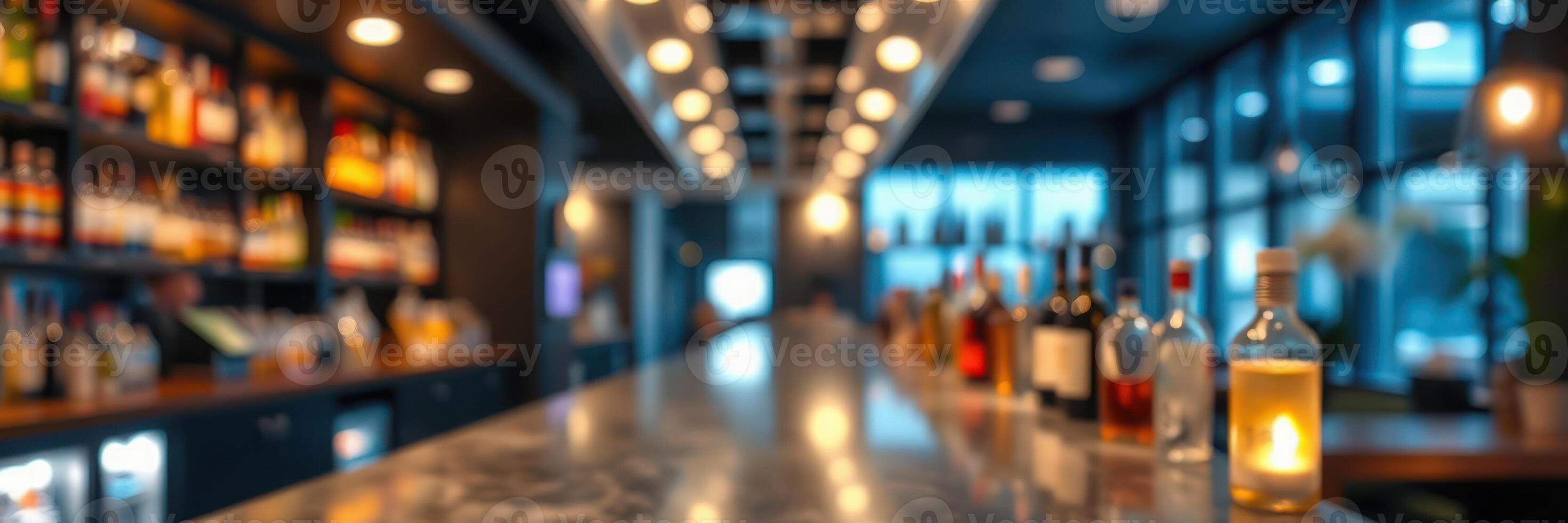 Cozy bar interior with illuminated liquor bottles and a warm atmosphere in the evening photo