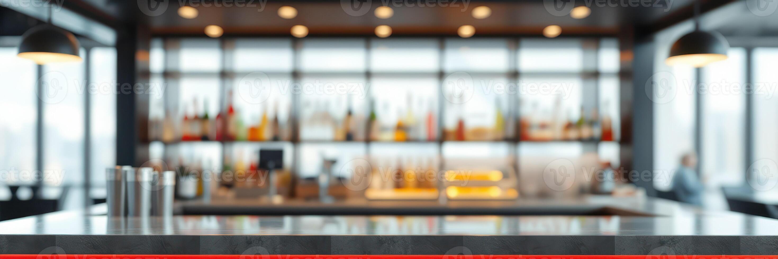 Modern bar interior with a well-stocked liquor display and stylish lighting in an urban setting photo