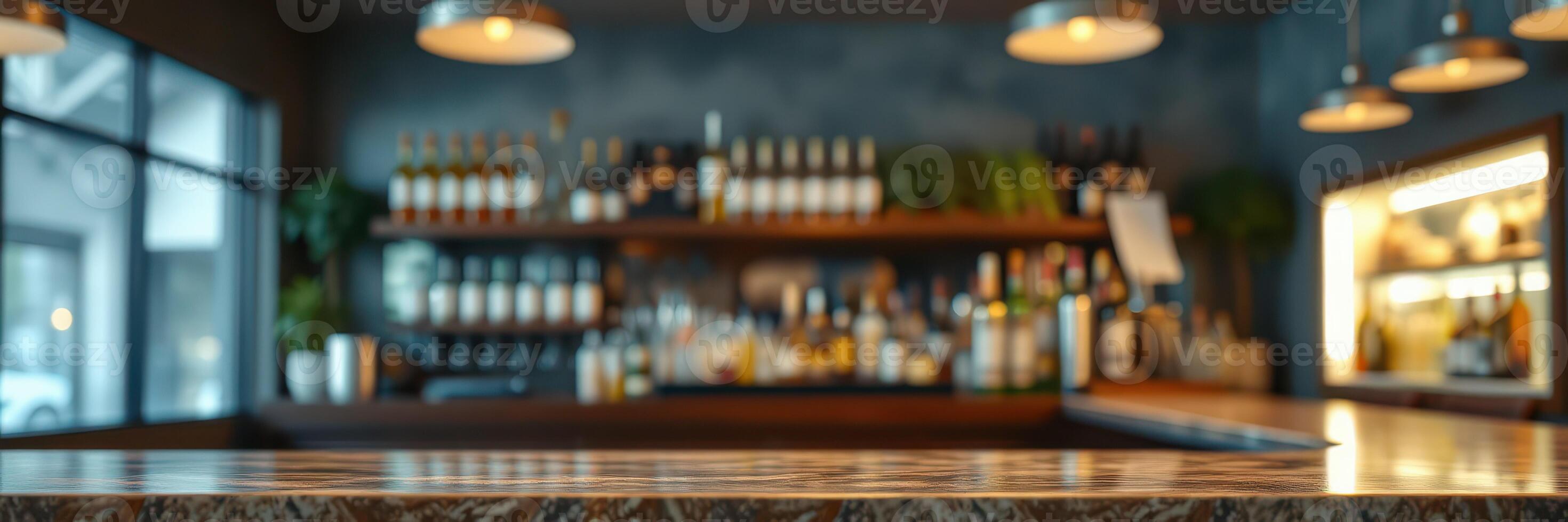 Modern bar interior with well-stocked shelves and stylish lighting enhances social atmosphere photo