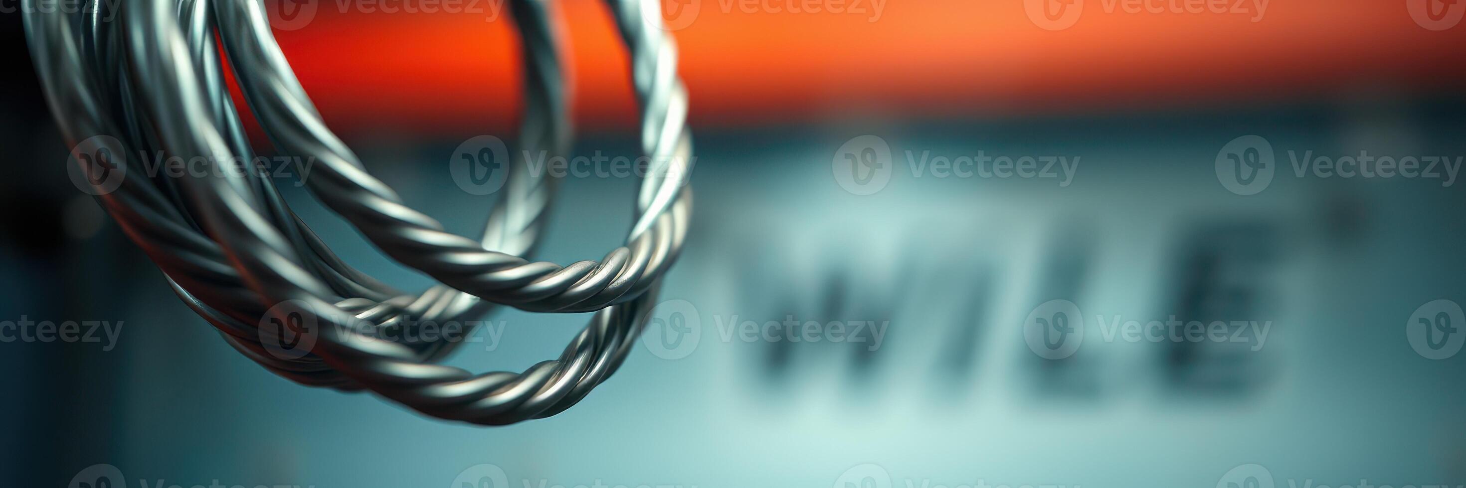 Close-up view of metal wires with blurred background revealing industrial workshop setting photo