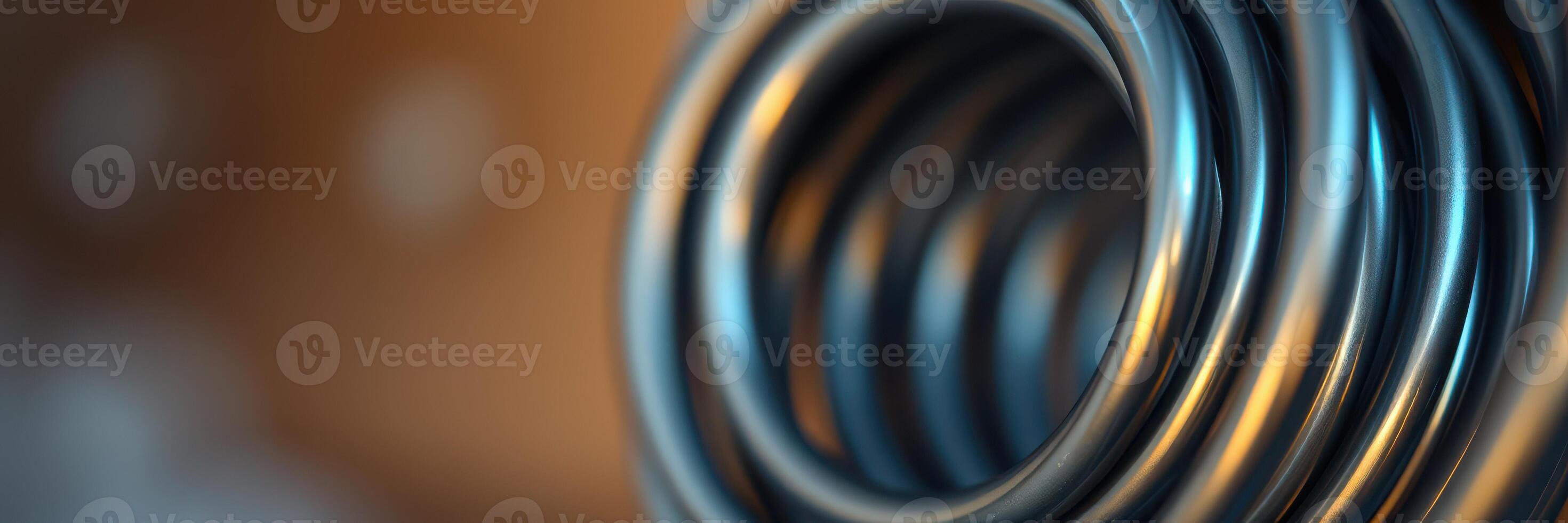 Close-up view of metallic coil showcasing intricate surface and reflections in a workshop setting photo