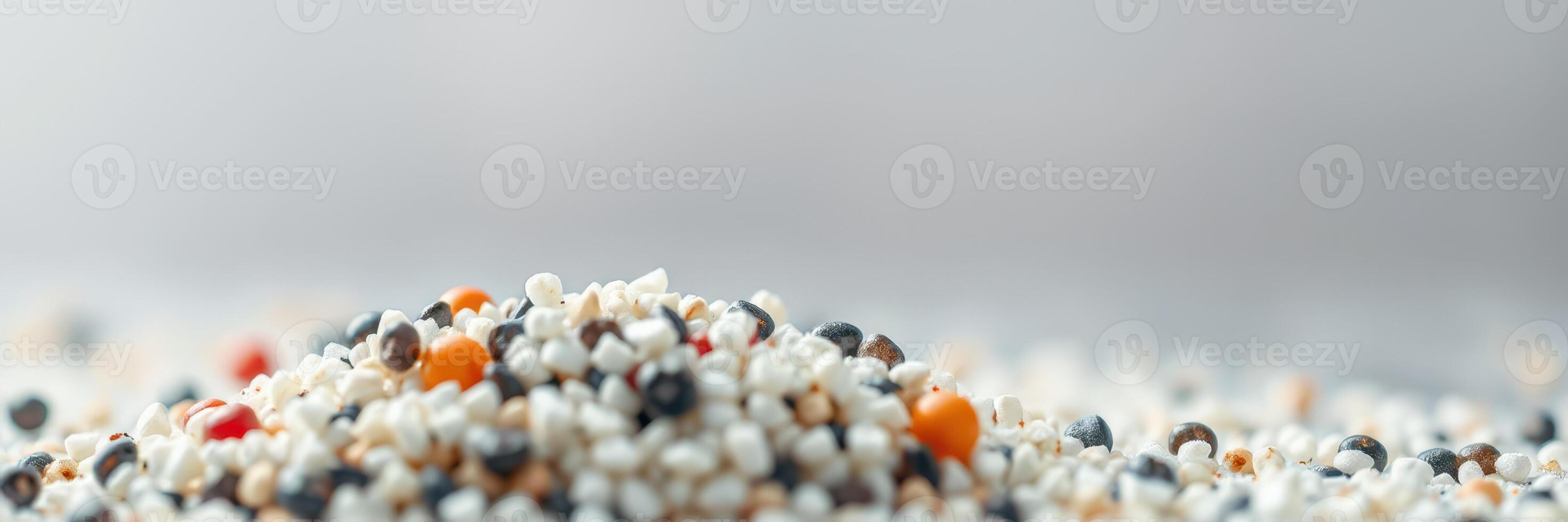 Colorful grains arranged on a white surface highlighting texture and variety in a culinary setting photo