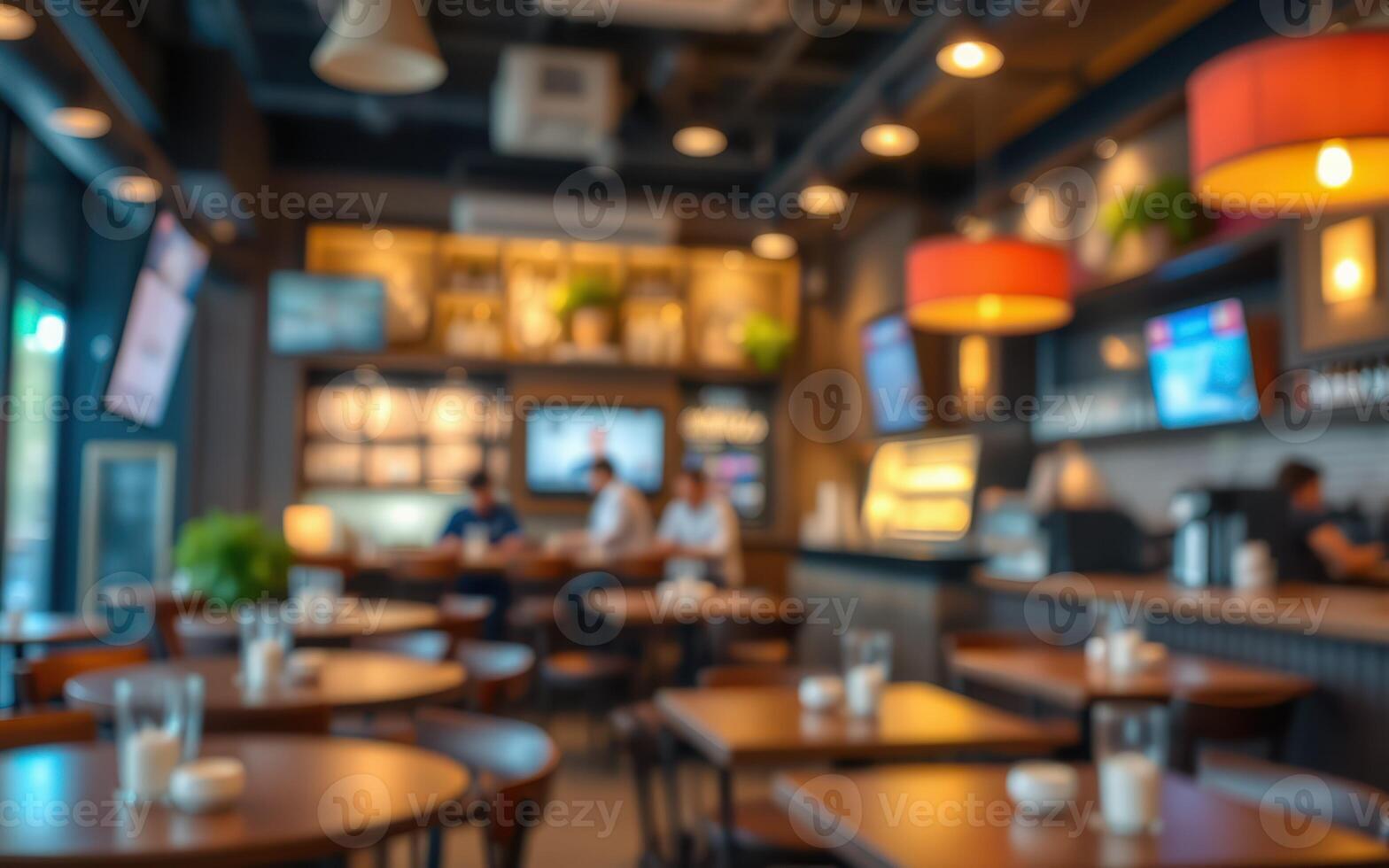 Cozy cafe interior with patrons enjoying drinks and conversation in a warmly lit setting photo