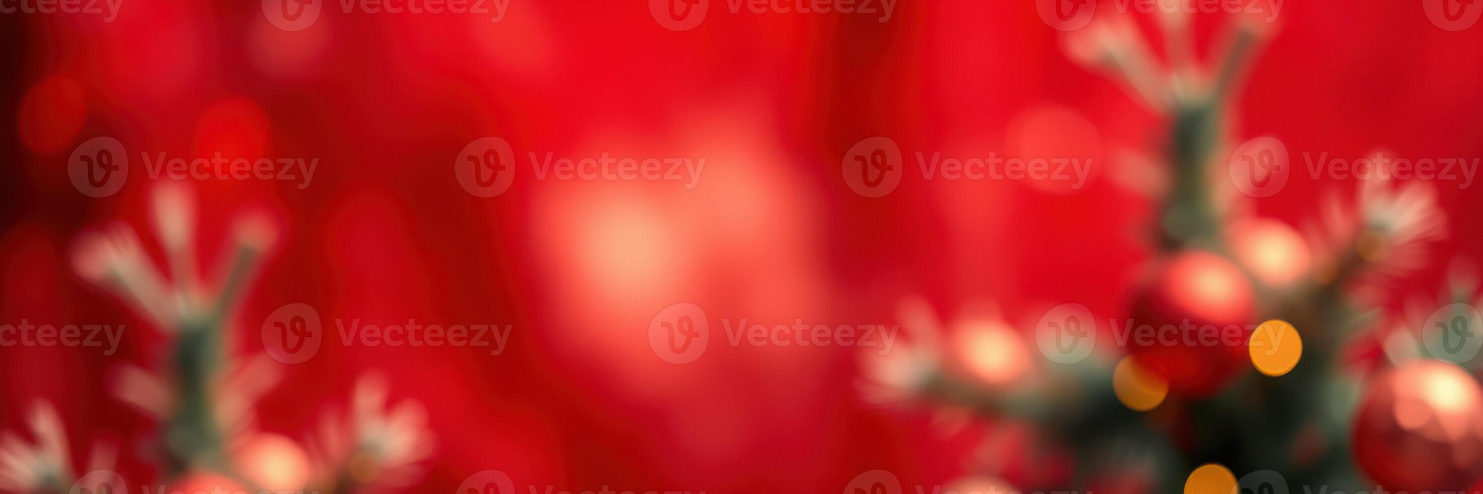 Festive decorations fill the background with red and green tones to create a joyful holiday atmosphere photo