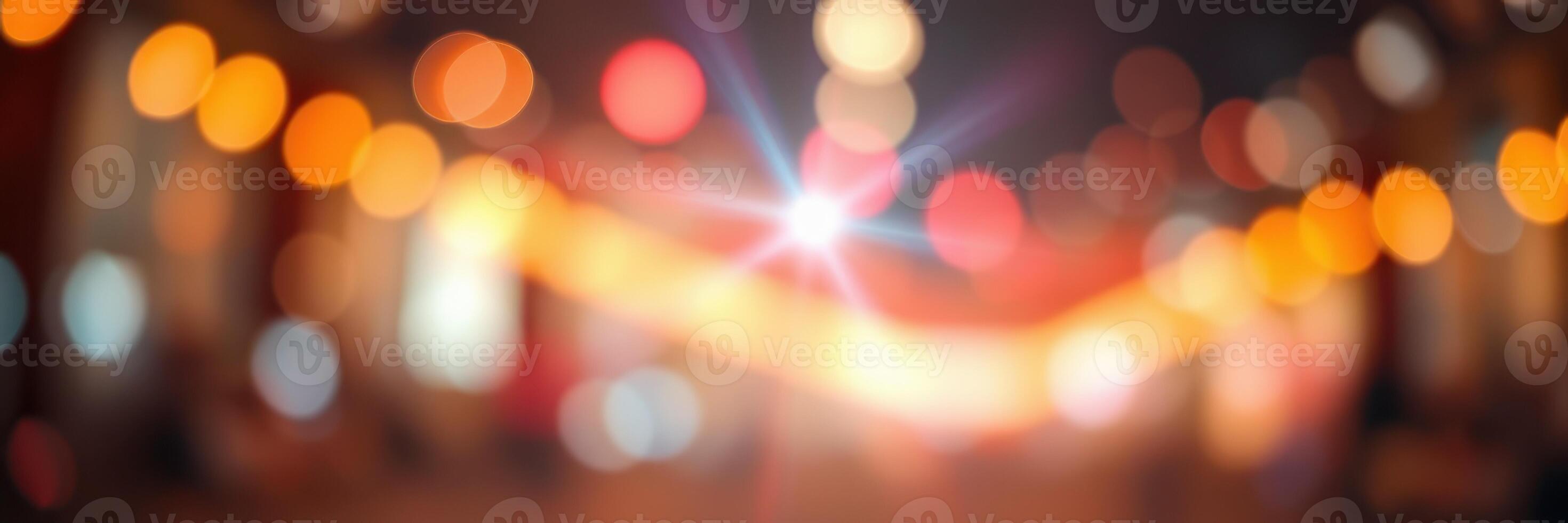 Evening street illuminated with colorful bokeh lights capturing the vibrant nightlife atmosphere in a city photo