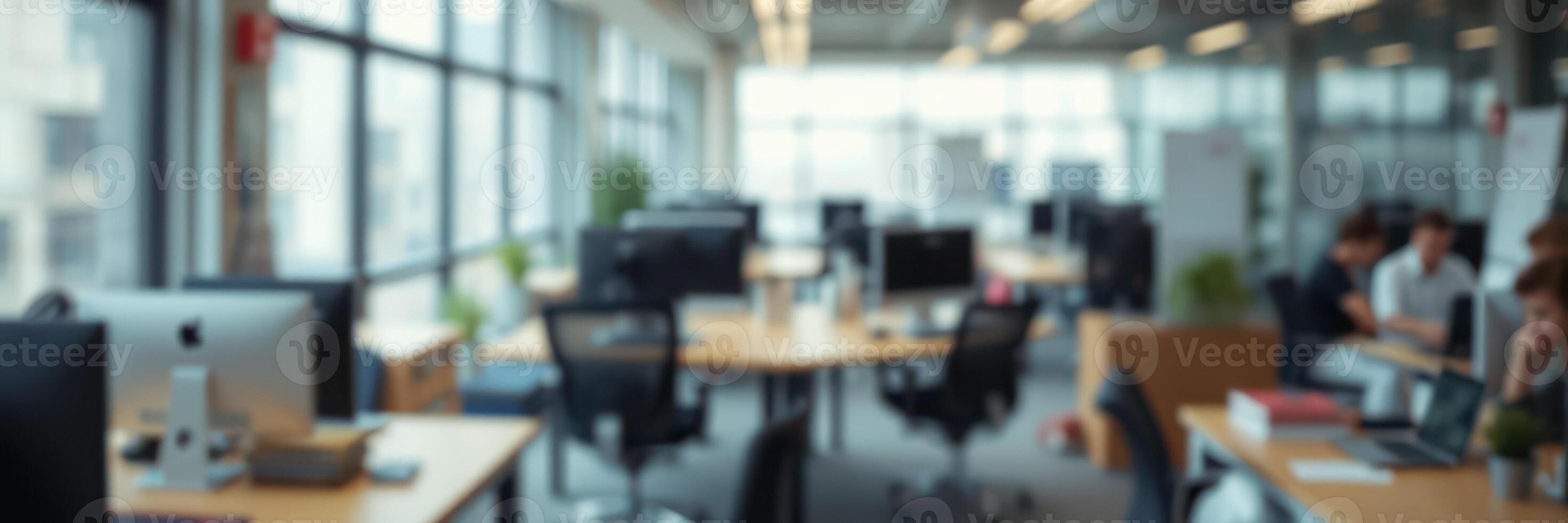 Modern office workspace with collaborative environment during work hours photo