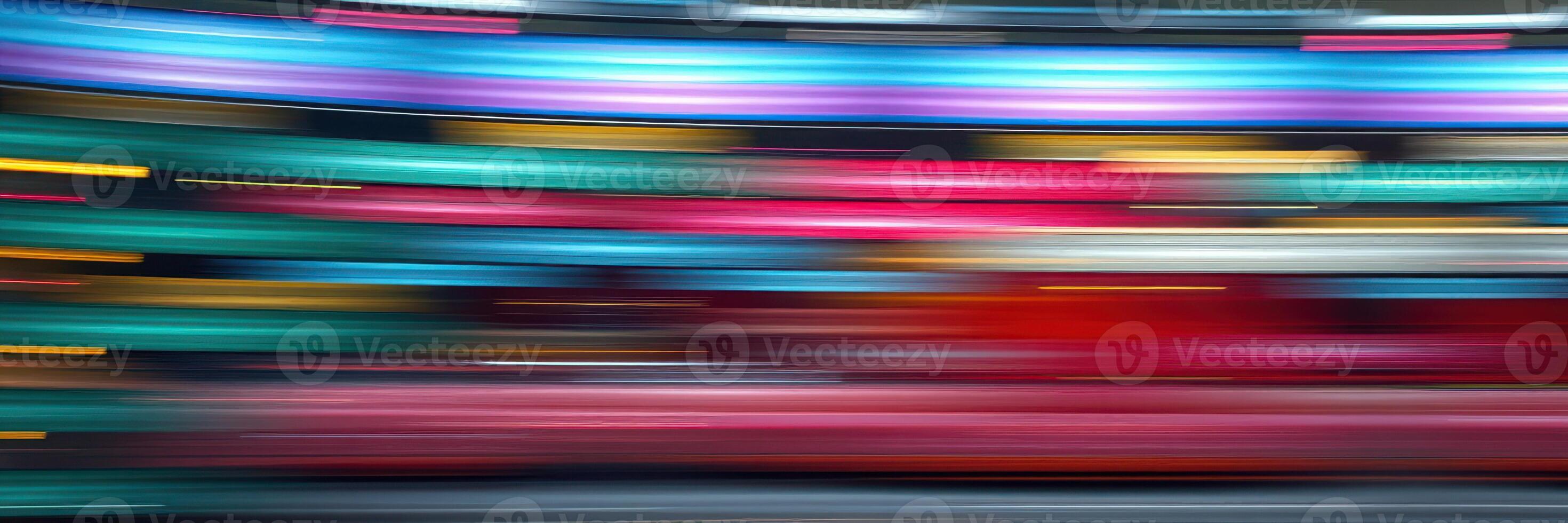 Colorful light trails create a dynamic atmosphere in an urban nightlife setting during evening hours photo