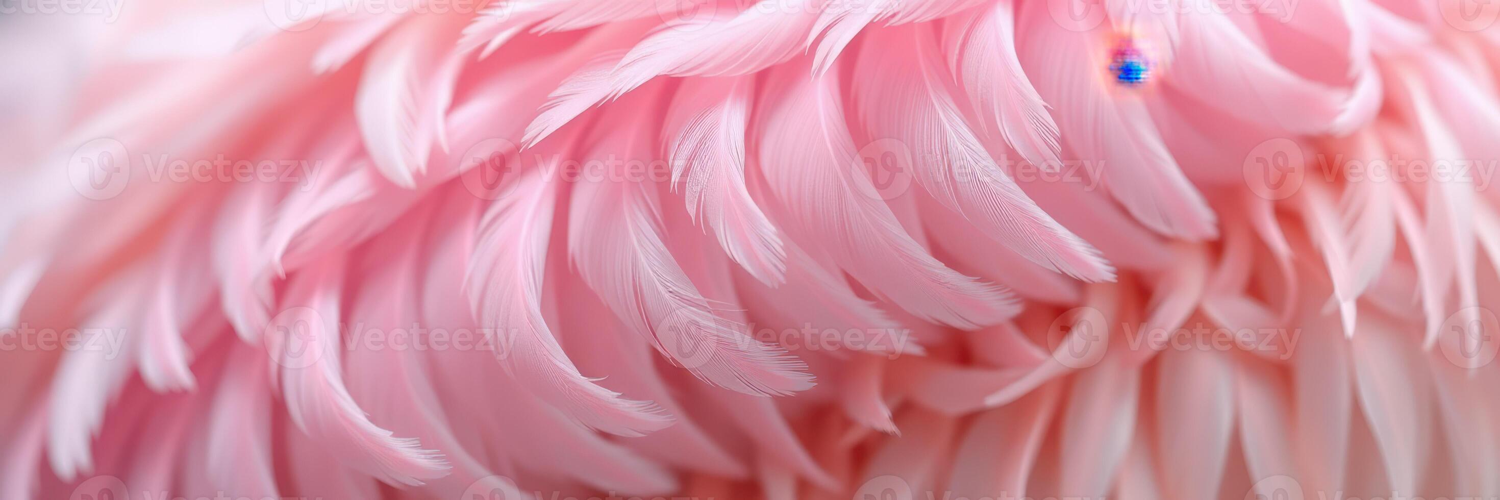 Close-up view of delicate pink feathers of a flamingo displaying intricate texture and details in natural habitat photo