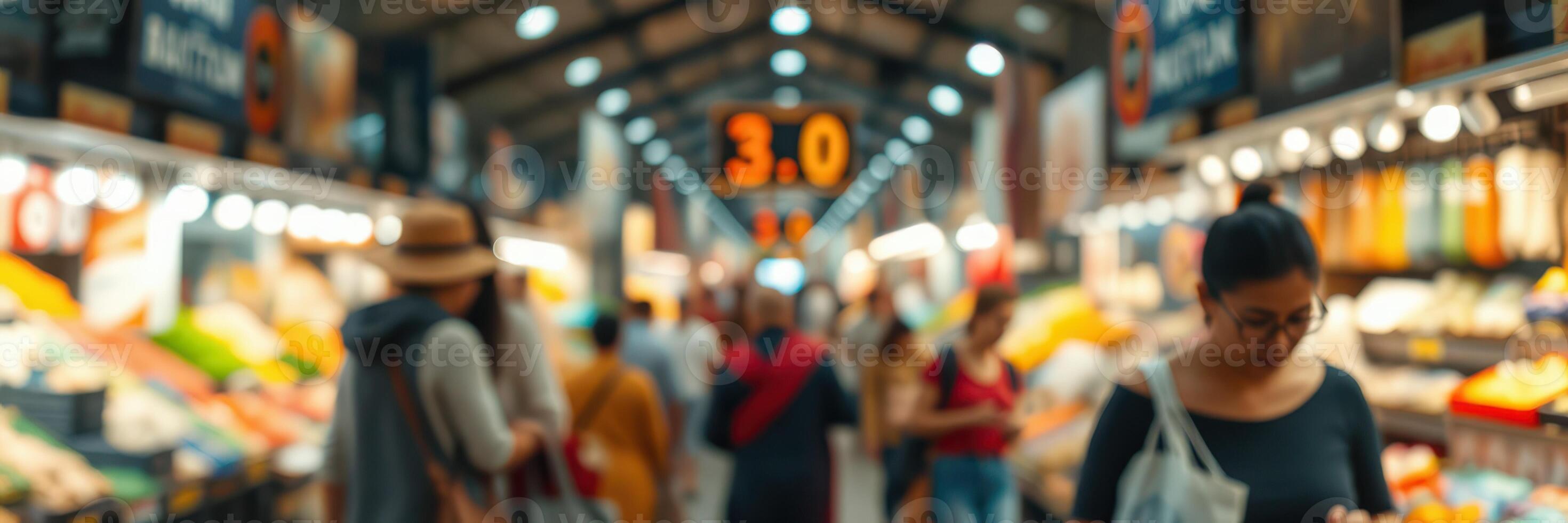 Vibrant marketplace buzzing with shoppers exploring fresh produce during a busy afternoon photo