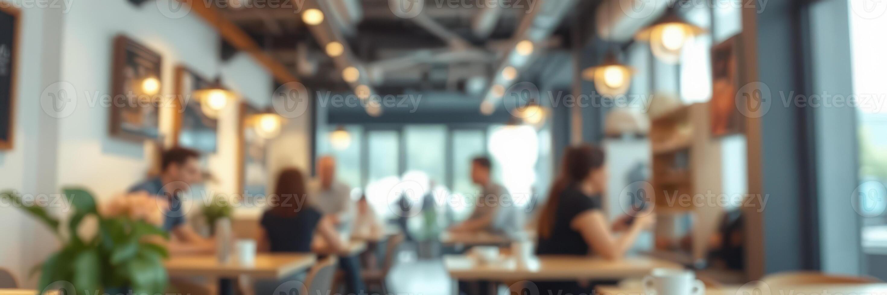 Cozy cafe atmosphere with people gathering for conversation and work during the afternoon photo