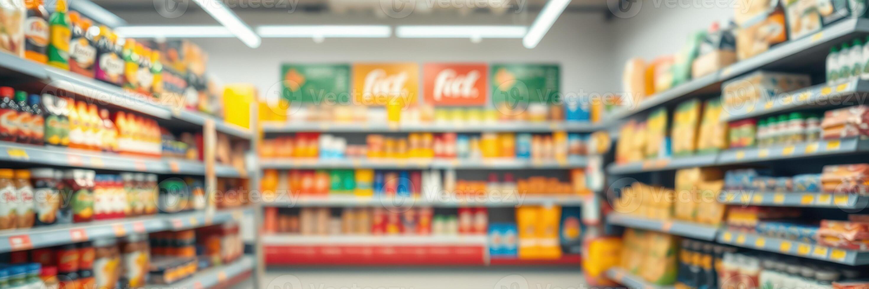 Shopping aisle filled with various grocery products in a well-stocked store during daylight hours photo