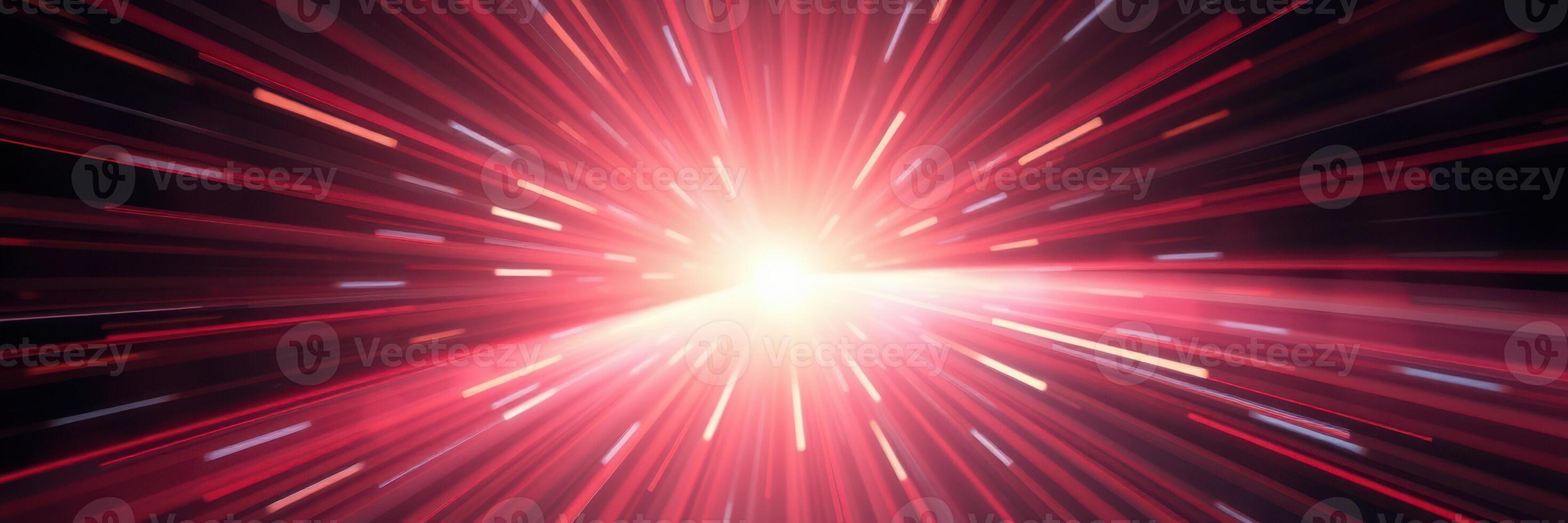 Radiating beams of vibrant red and white light emerge from a bright focal point in a cosmic display photo