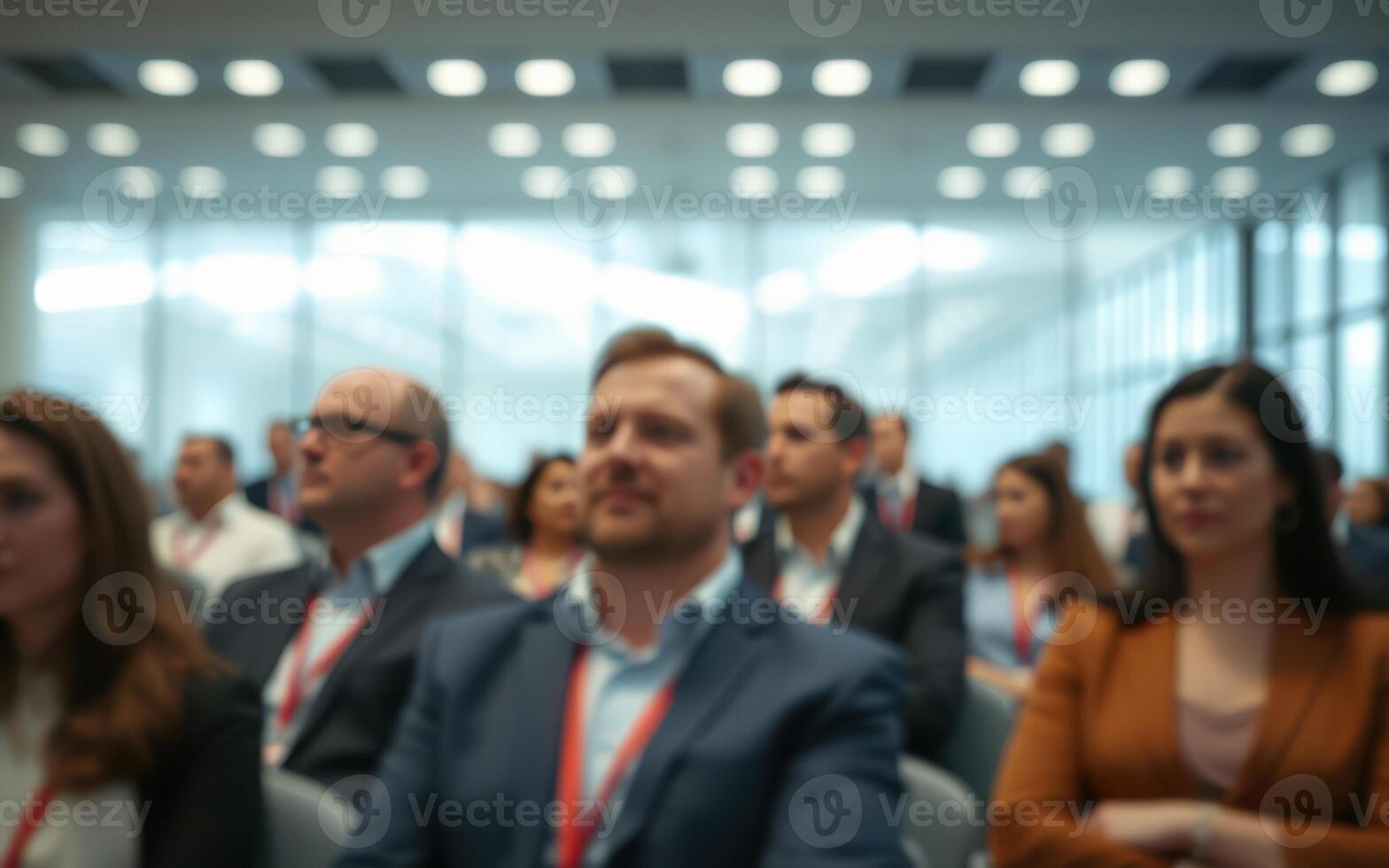 Conference attendees engaged in a presentation at a modern business venue during a professional networking event photo