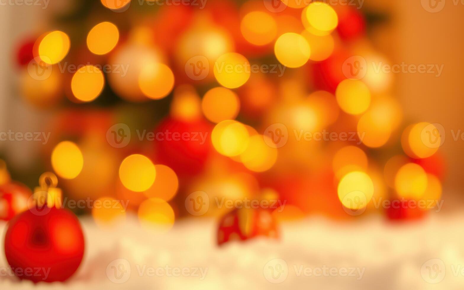 Cheerful holiday decorations with bright bokeh lights and ornaments creating a festive atmosphere photo