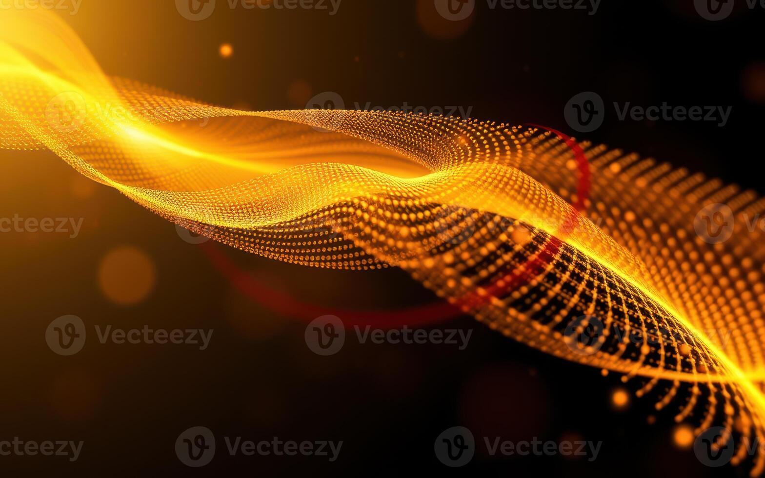 Golden abstract wave design with luminous particles on a dark background creating a mesmerizing visual effect photo
