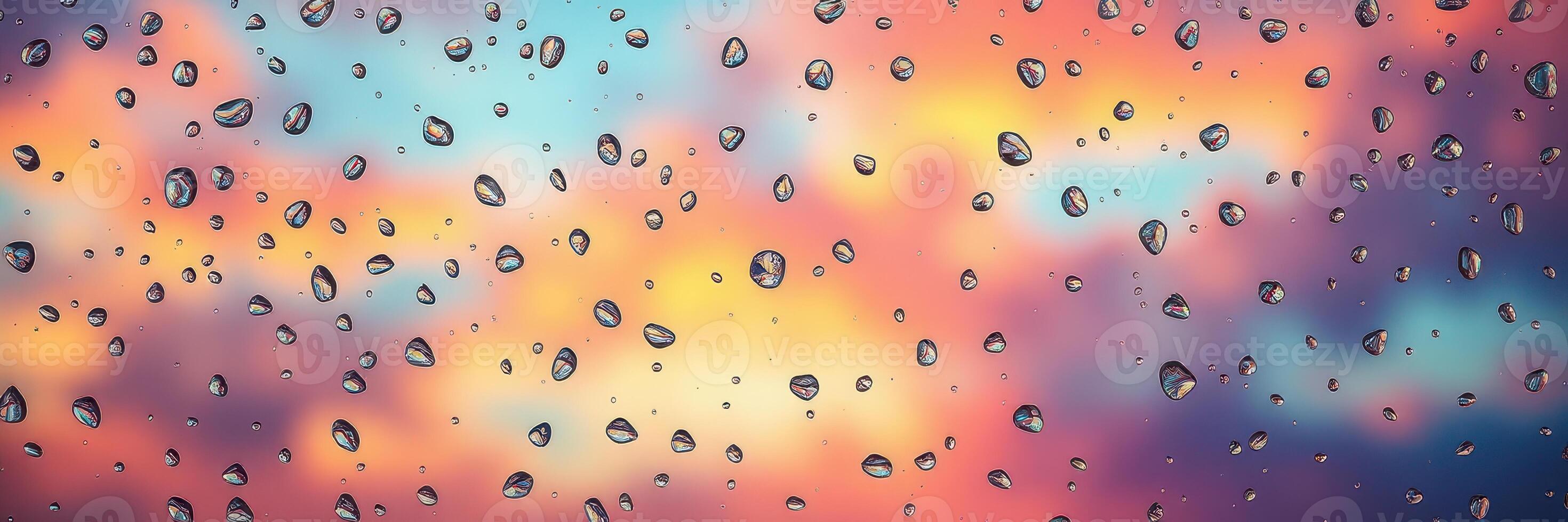 Colorful sunset with raindrops on window reflecting vibrant hues in the sky photo