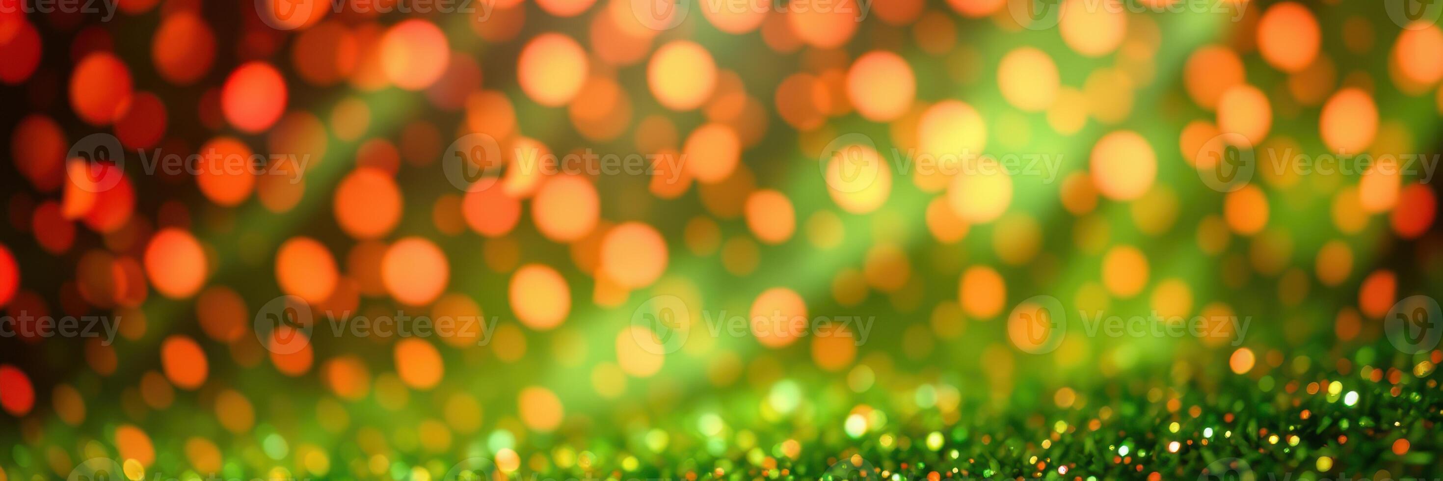 Colorful bokeh background creating a festive atmosphere with orange and green lights for celebrations photo