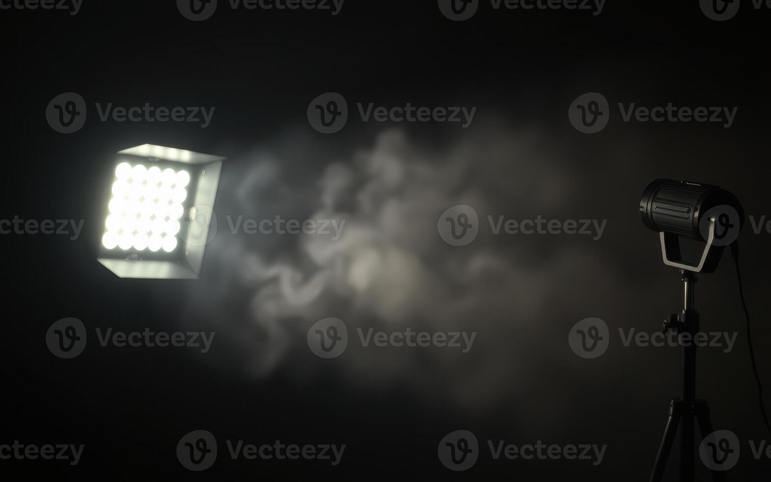Bright light illuminates a mysterious atmosphere with smoke effects in a dark space photo