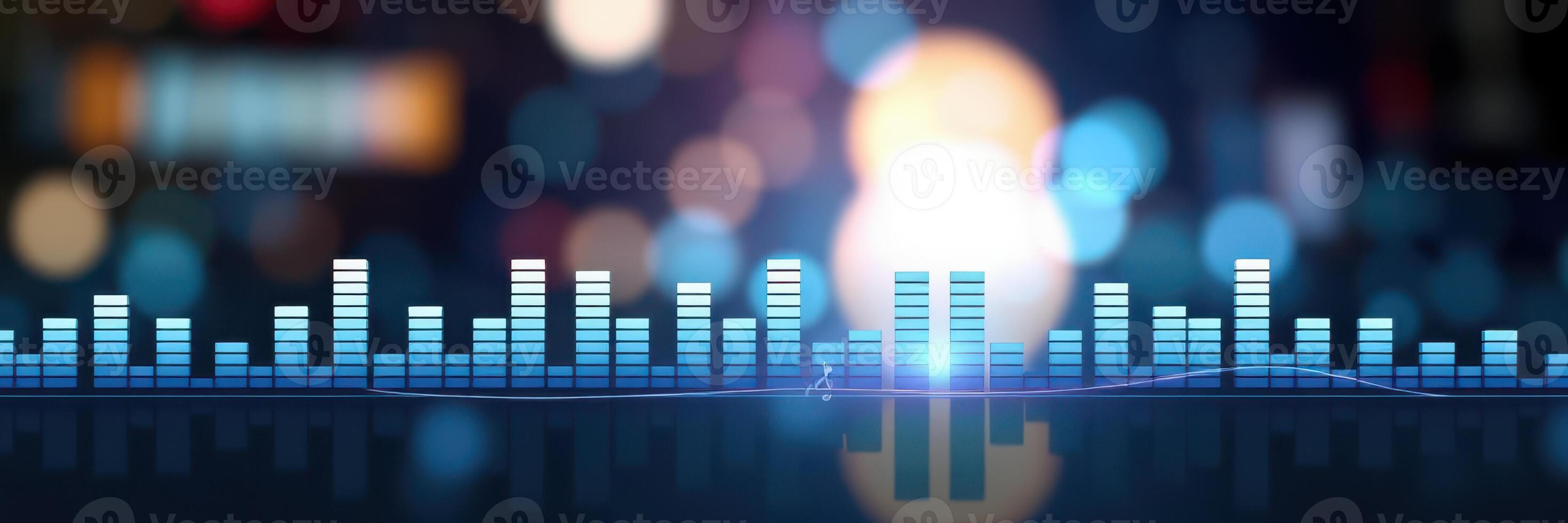Digital sound wave visualization with blurred city lights in the background at night photo