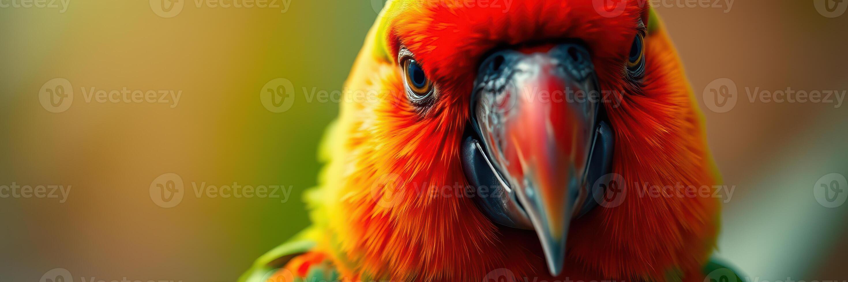 Colorful parrot with vibrant feathers perched in a lush tropical setting during daylight photo