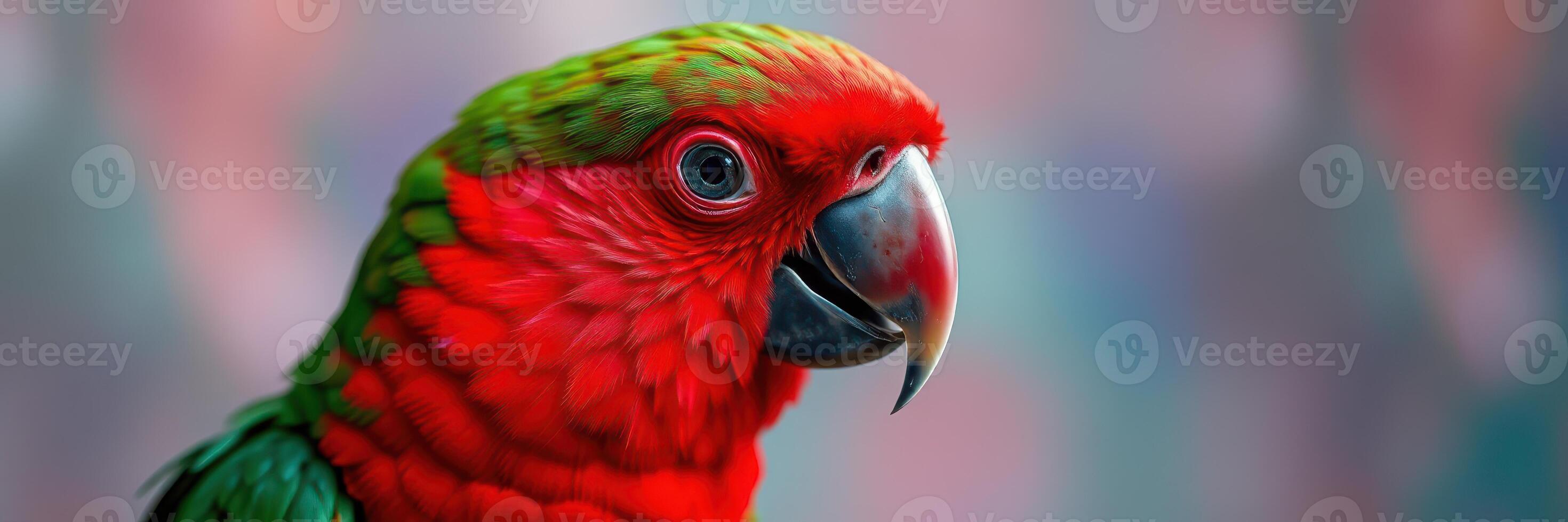Vibrant red and green parrot perched in a natural setting during daylight hours photo