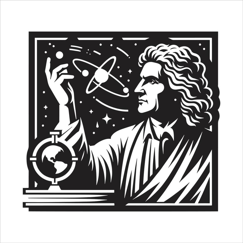 Father of Gravity Sir Isaac Newton Free Illustration of Ideas and Lab Experiments vector