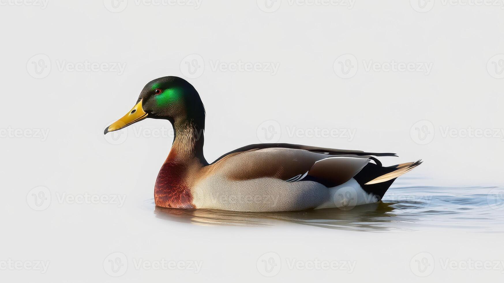 Mallard duck swimming calmly in still water during a bright sunny day photo