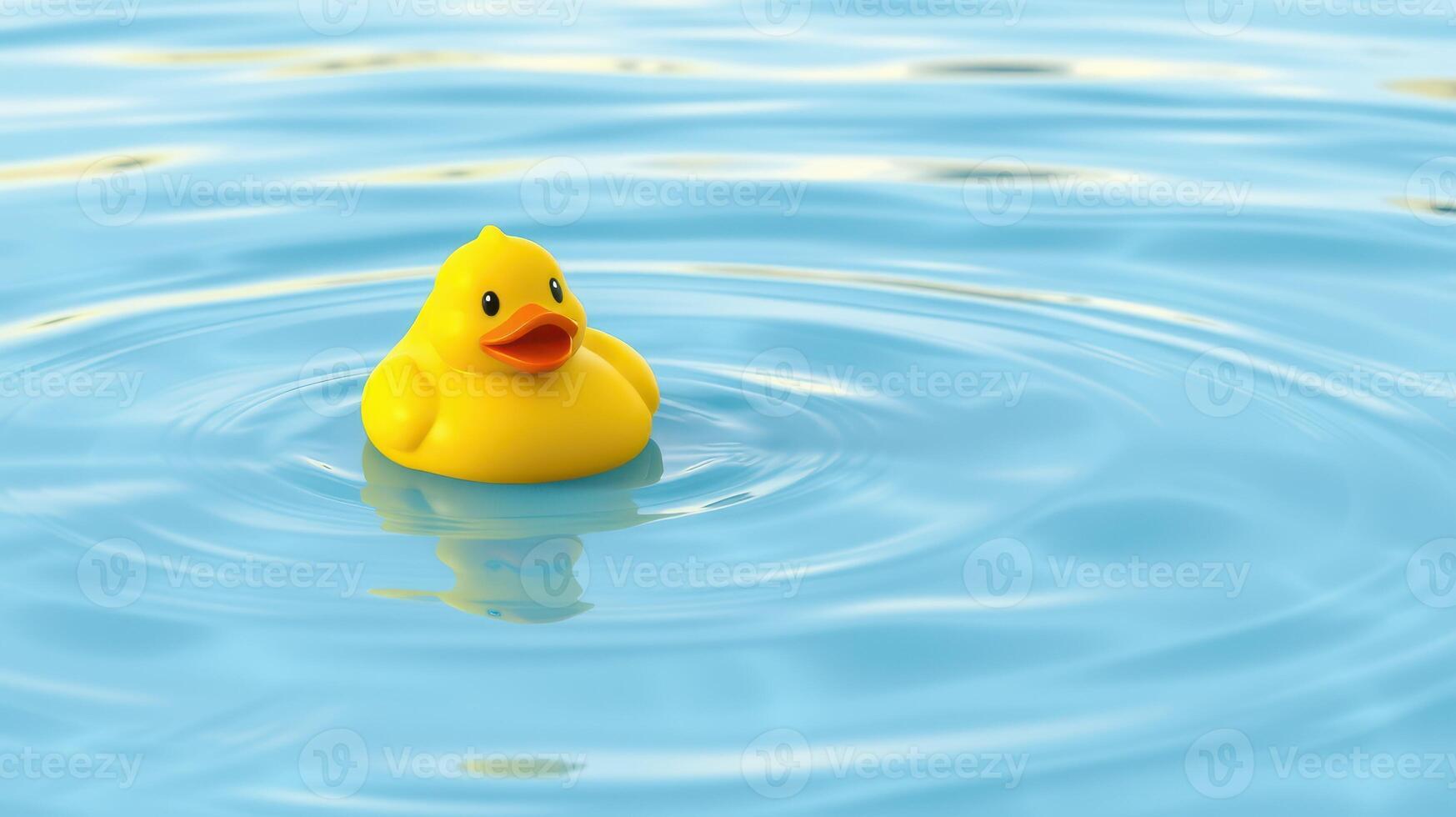Yellow rubber duck floating on calm blue water reflecting soft ripples during sunny daylight photo