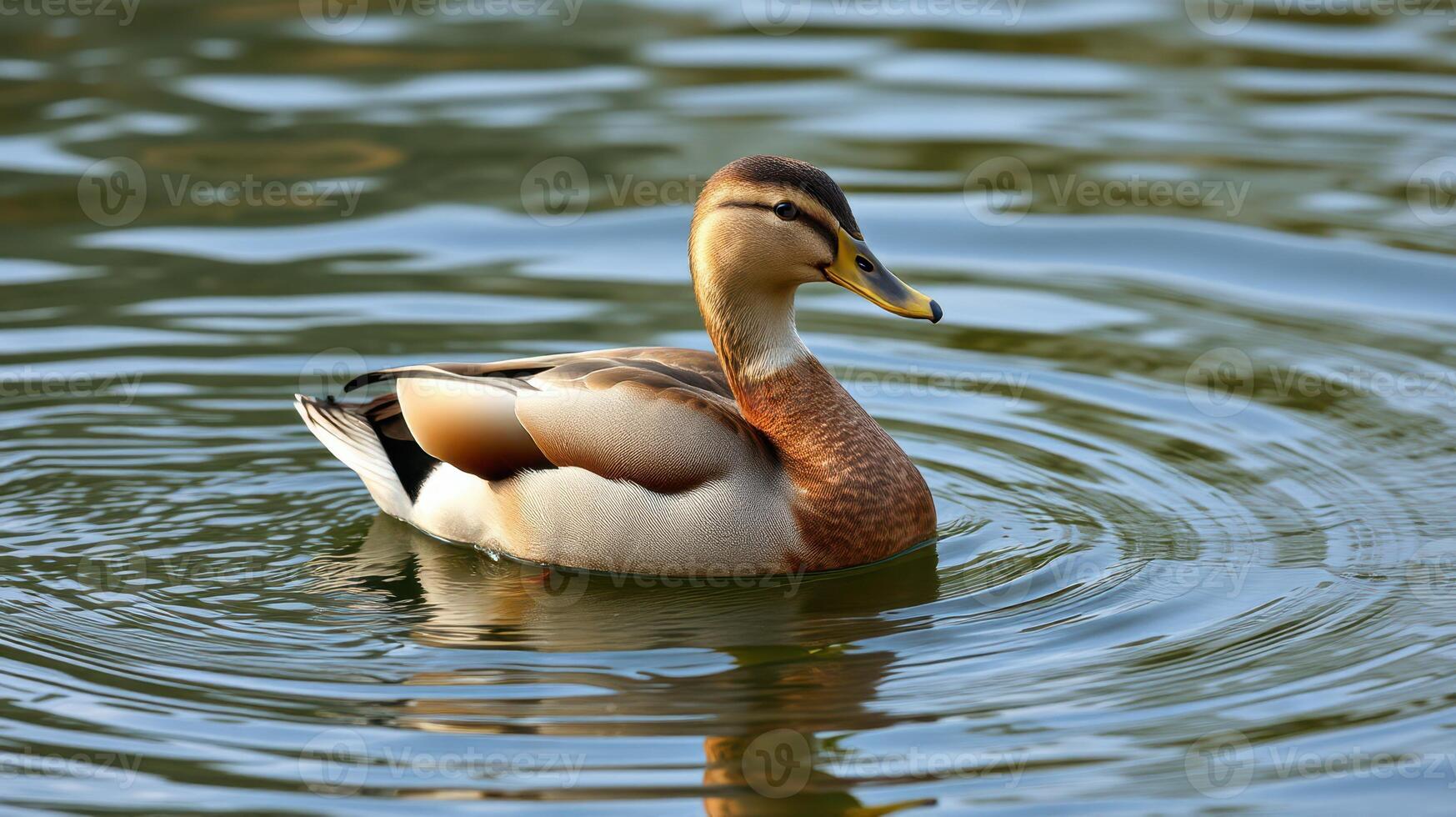 Duck swimming gracefully in a serene body of water during a sunny afternoon in a tranquil park setting photo
