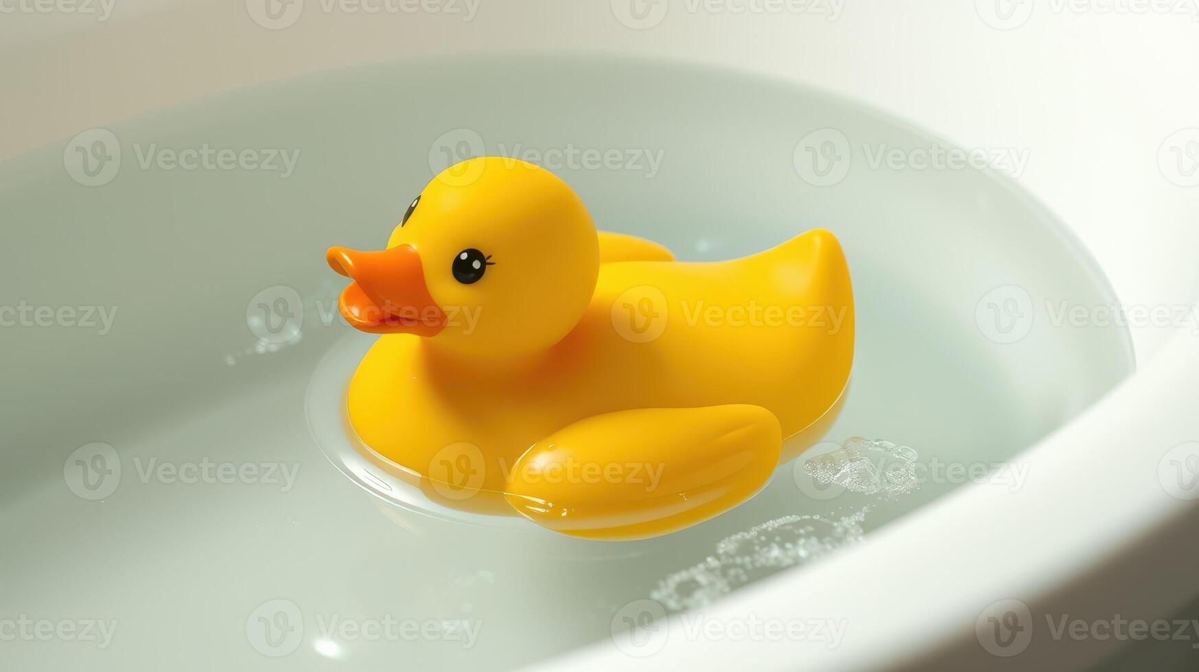 Bright yellow rubber duck floats in a bathtub filled with water during a relaxing bath time photo