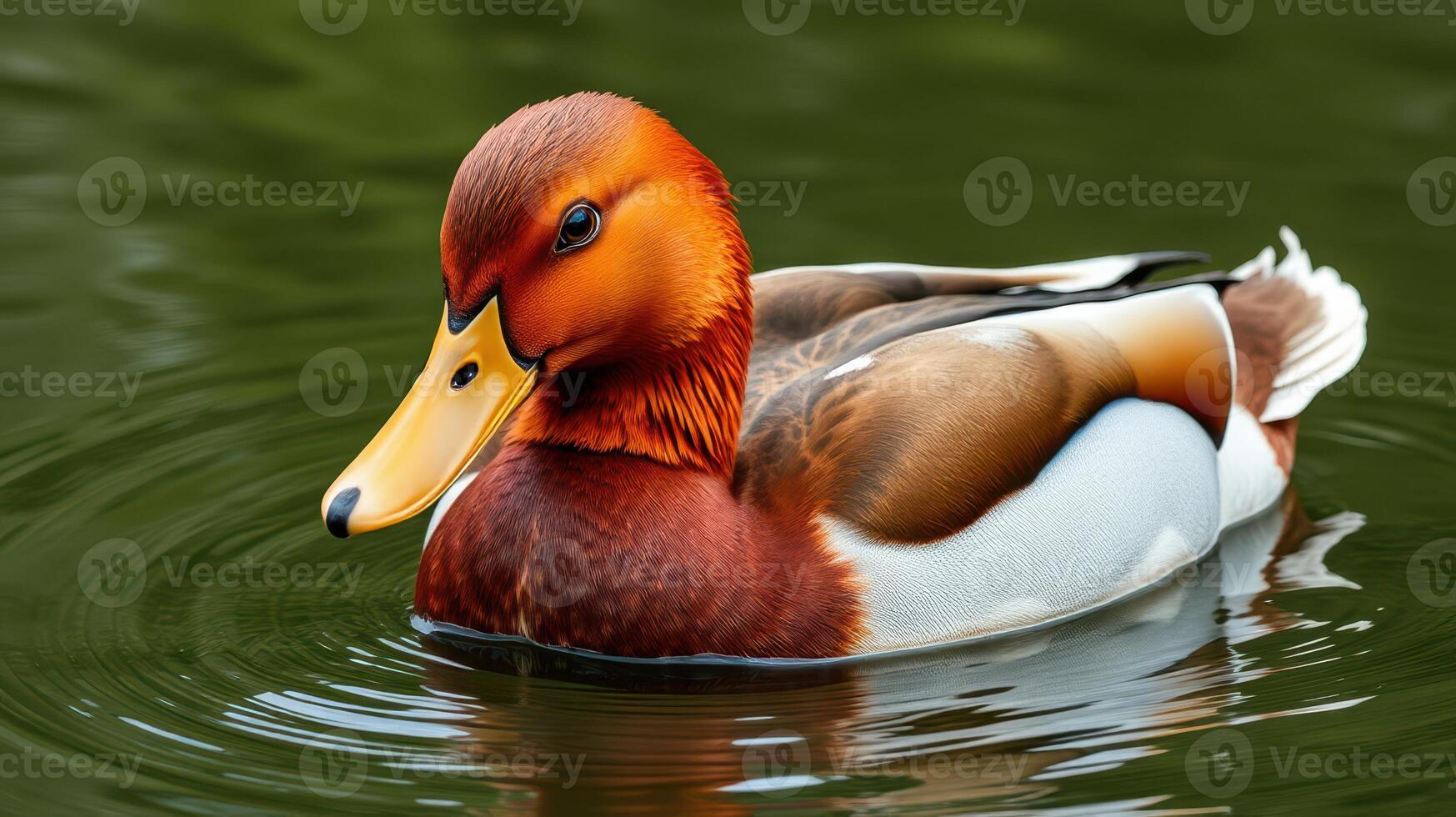 Brightly colored duck swimming peacefully on the water surface in a serene natural setting photo