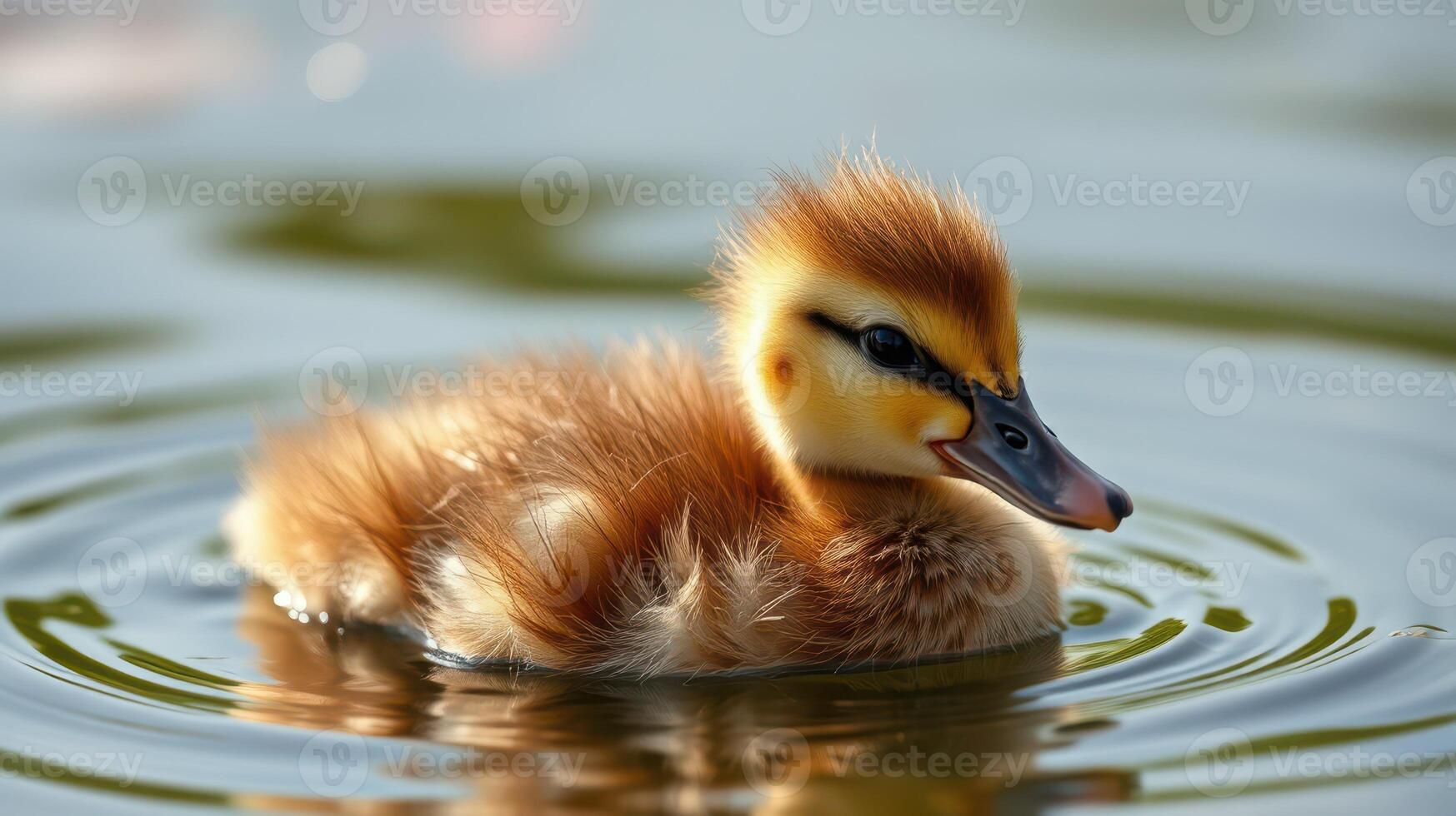 Cute duckling swims gracefully in calm water amidst ripples during a sunny afternoon photo