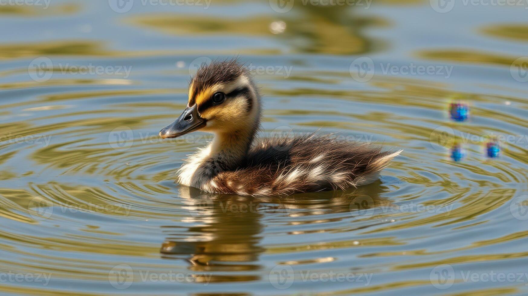 Charming duckling swims quietly in a serene pond surrounded by rippling water and natural beauty photo