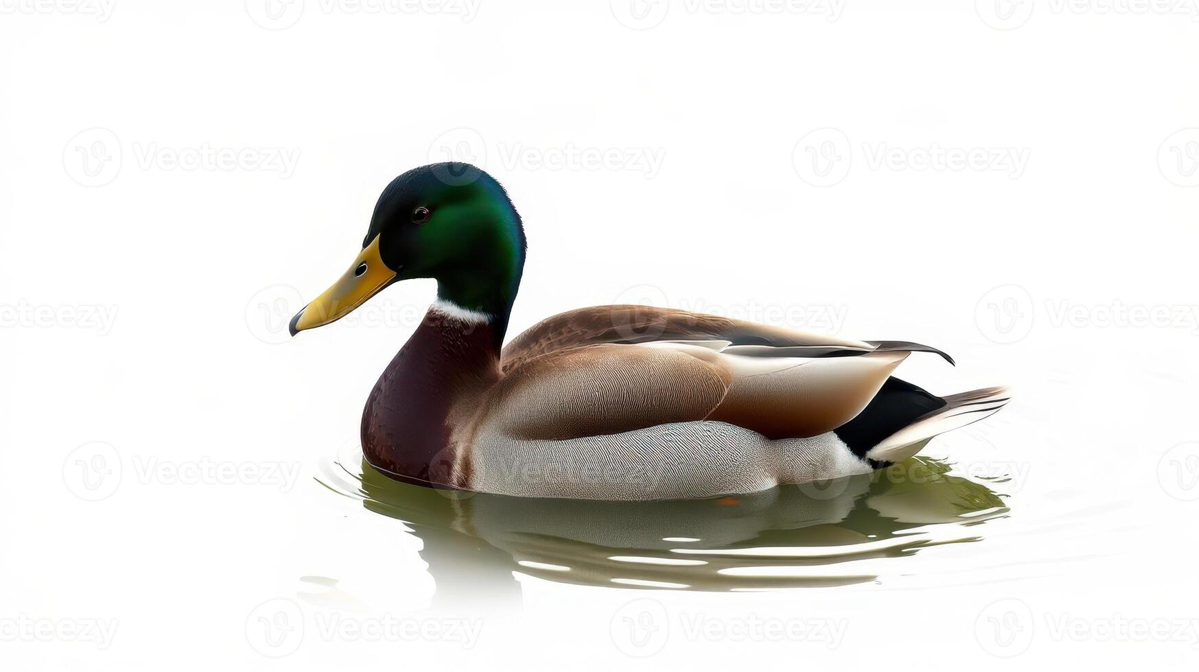 Colorful male mallard duck swimming gracefully on calm water during daylight hours photo