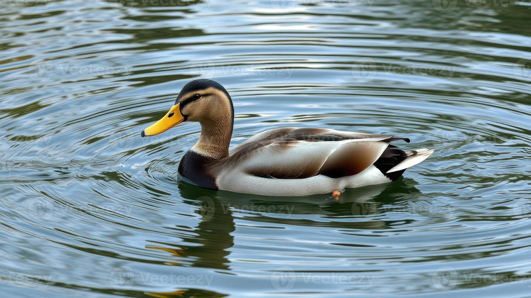 Beautiful mallard duck swimming gracefully in serene pond water during a sunny day photo