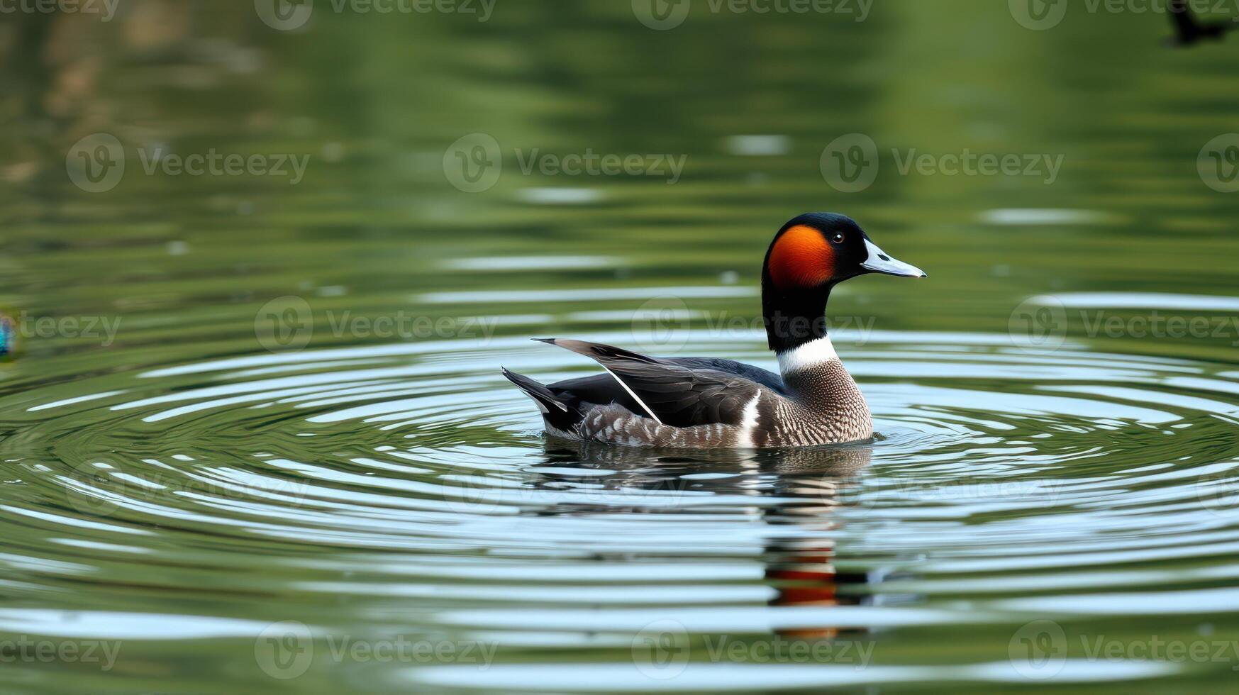 Colorful duck swimming in tranquil water landscape during daylight hours photo