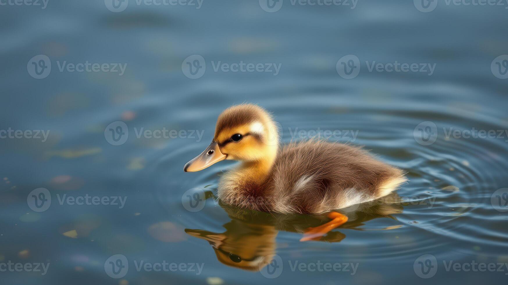 Cute duckling swimming in calm water on a sunny day amidst gentle ripples and reflections photo