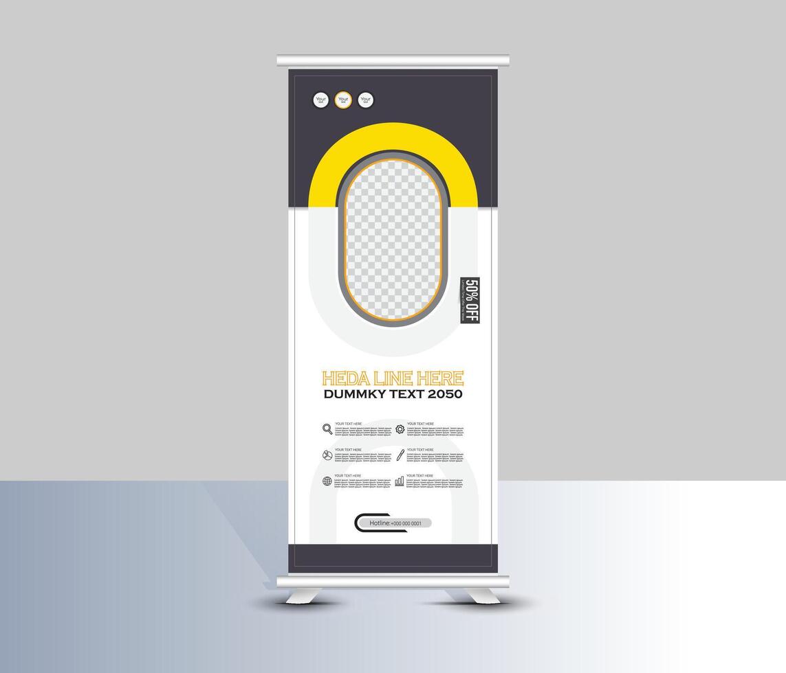 Modern geomertic dark and yellow shape roll up banner template design vector