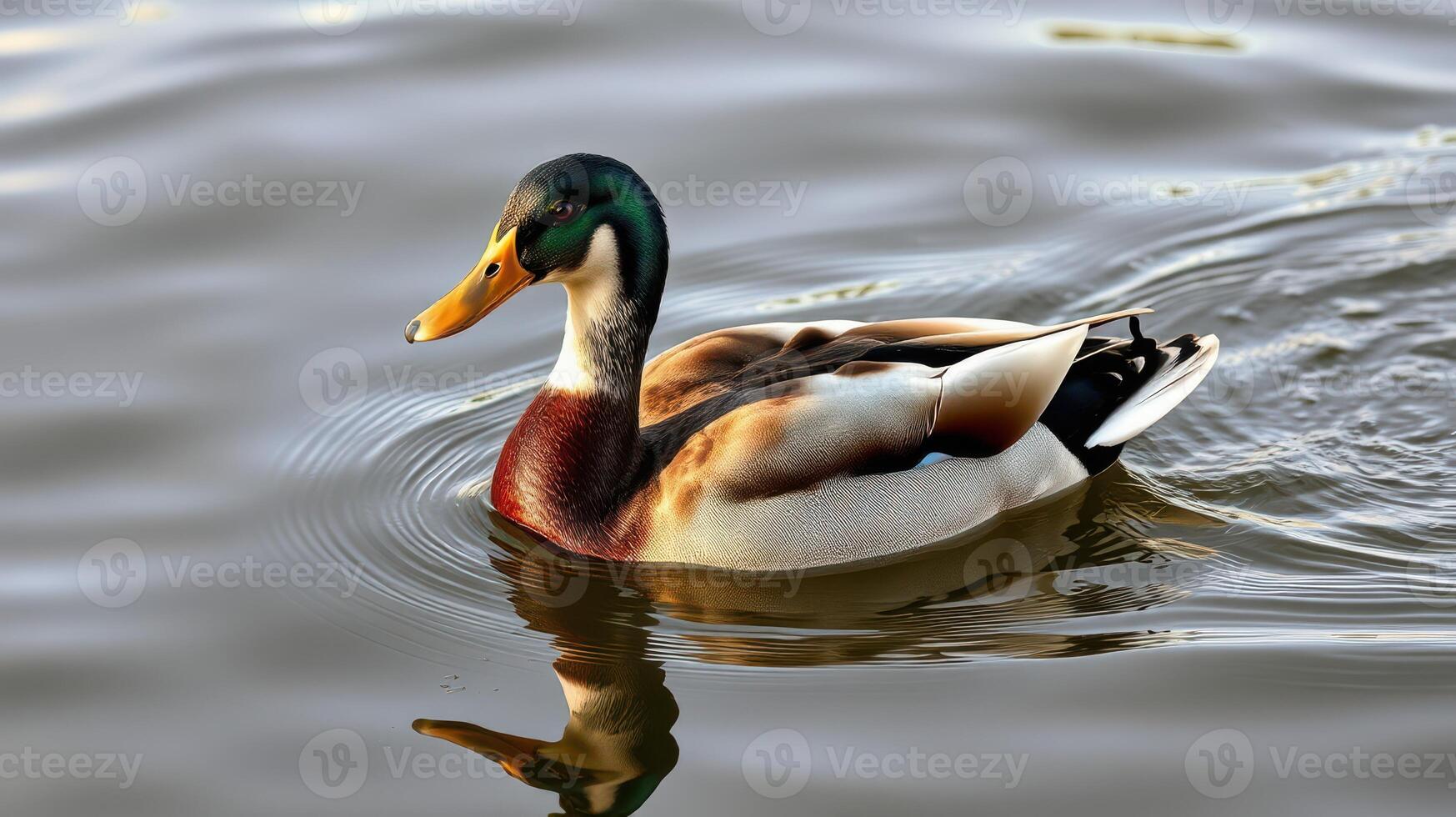 Colorful duck swimming gracefully in a serene lake during daylight hours photo