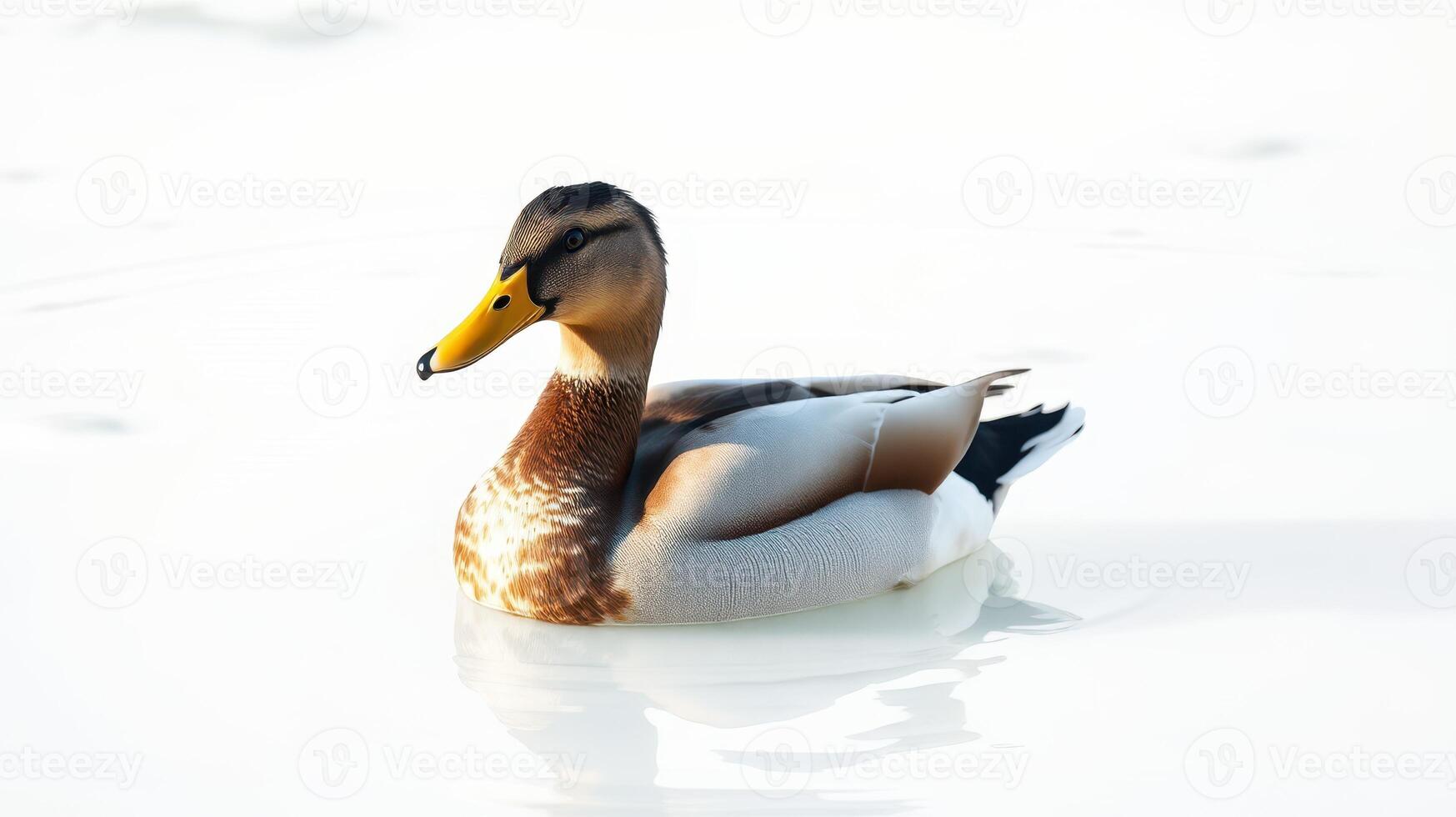 Duck gracefully swimming in calm water on a bright sunny day photo