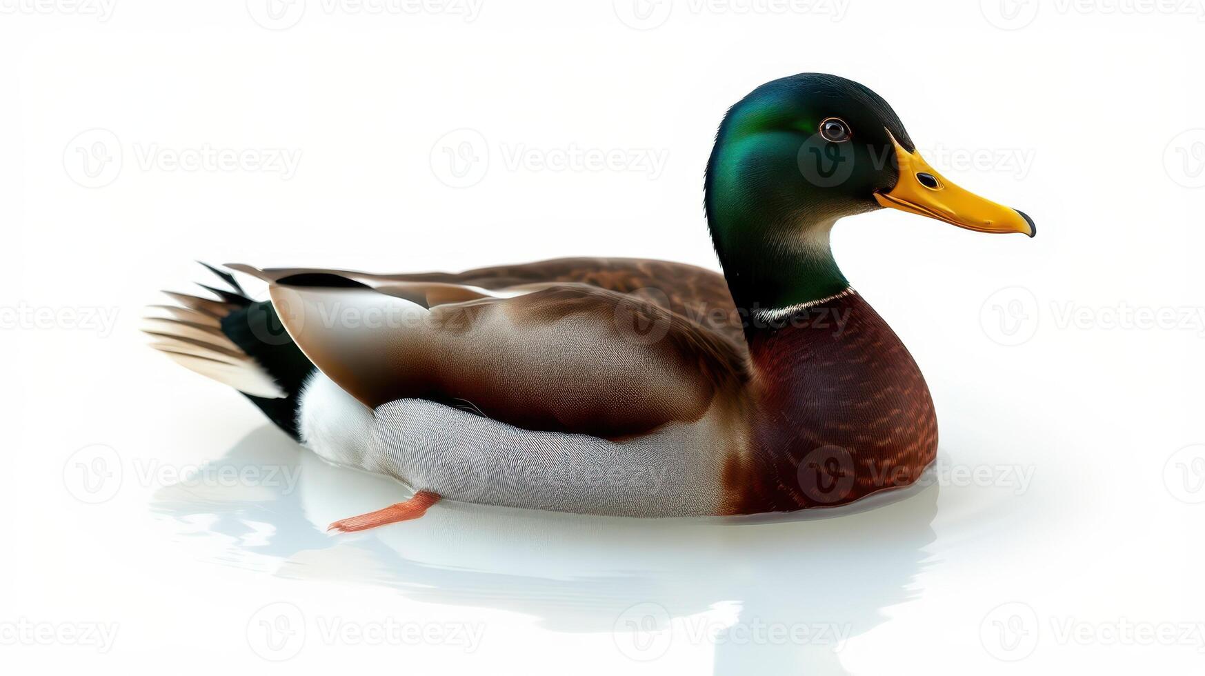Colorful mallard duck swimming in still water with vibrant plumage in a serene environment photo