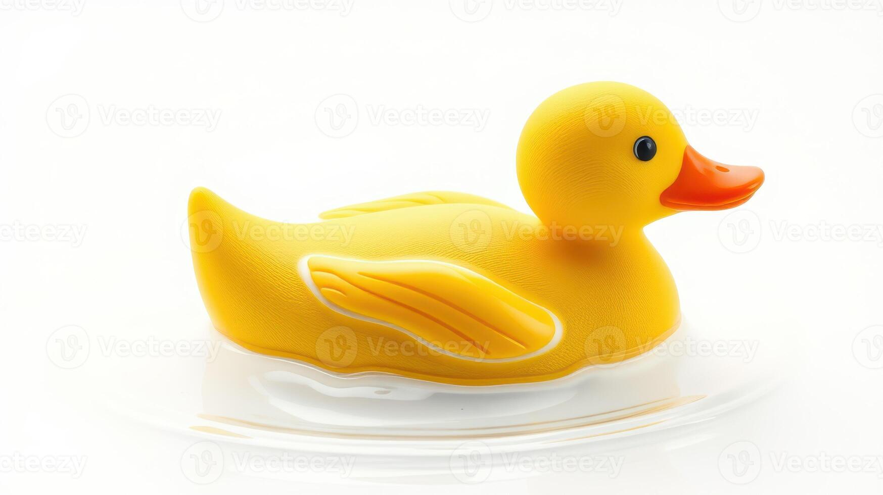 Bright yellow rubber duck floats serenely on clear water creating a cheerful and playful atmosphere photo