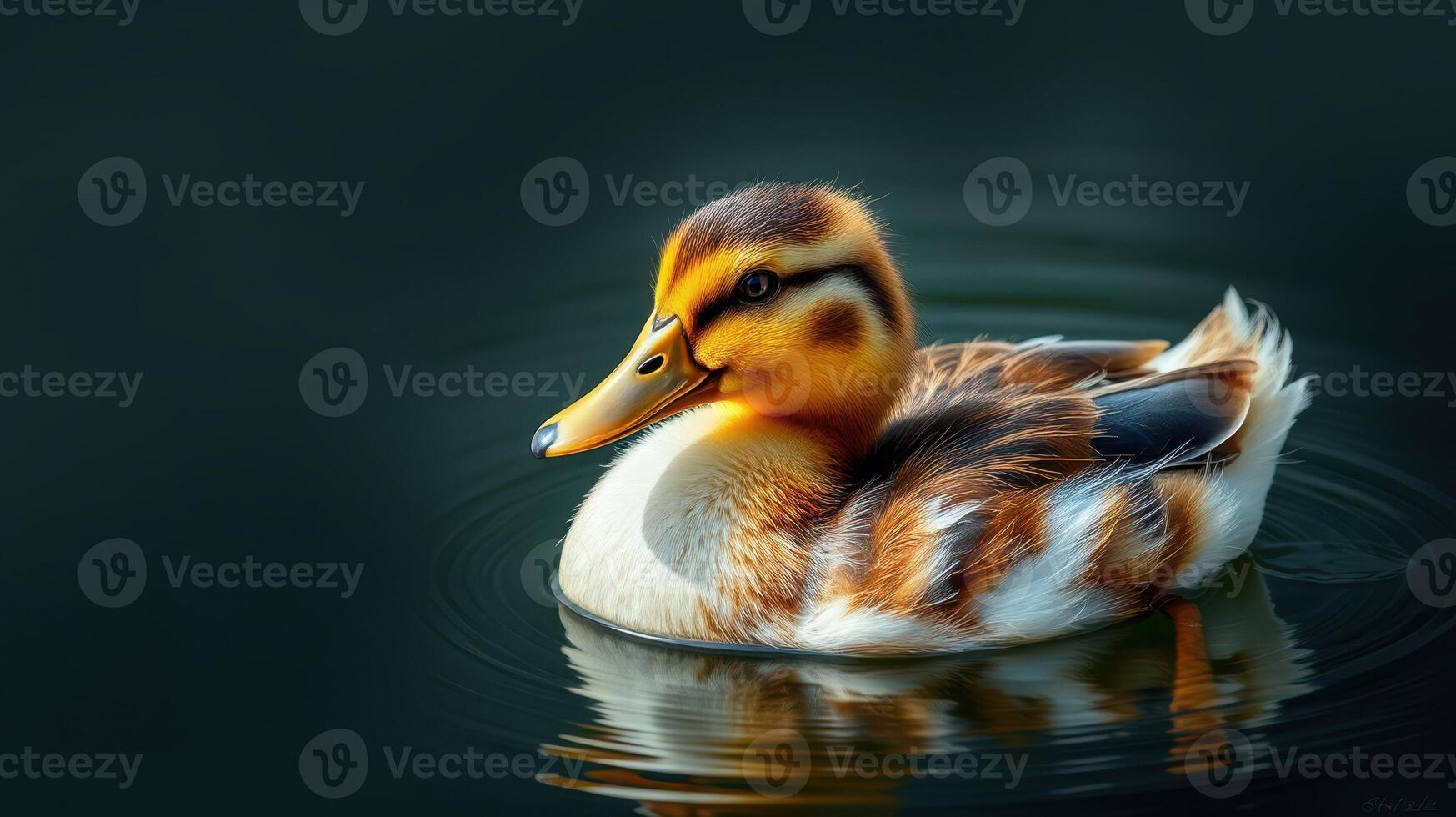 Duck swimming quietly in calm waters during late afternoon light at a serene park lake photo