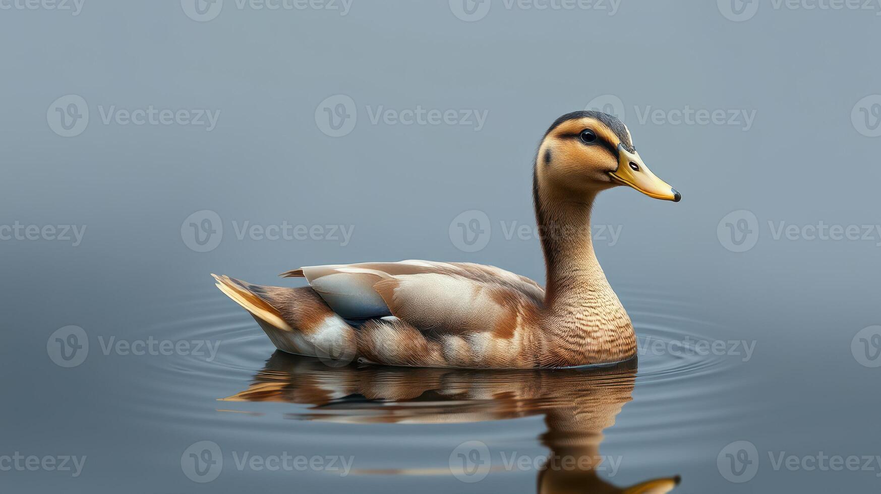 Duck swimming gracefully on calm water with soft ripples reflecting its colors photo