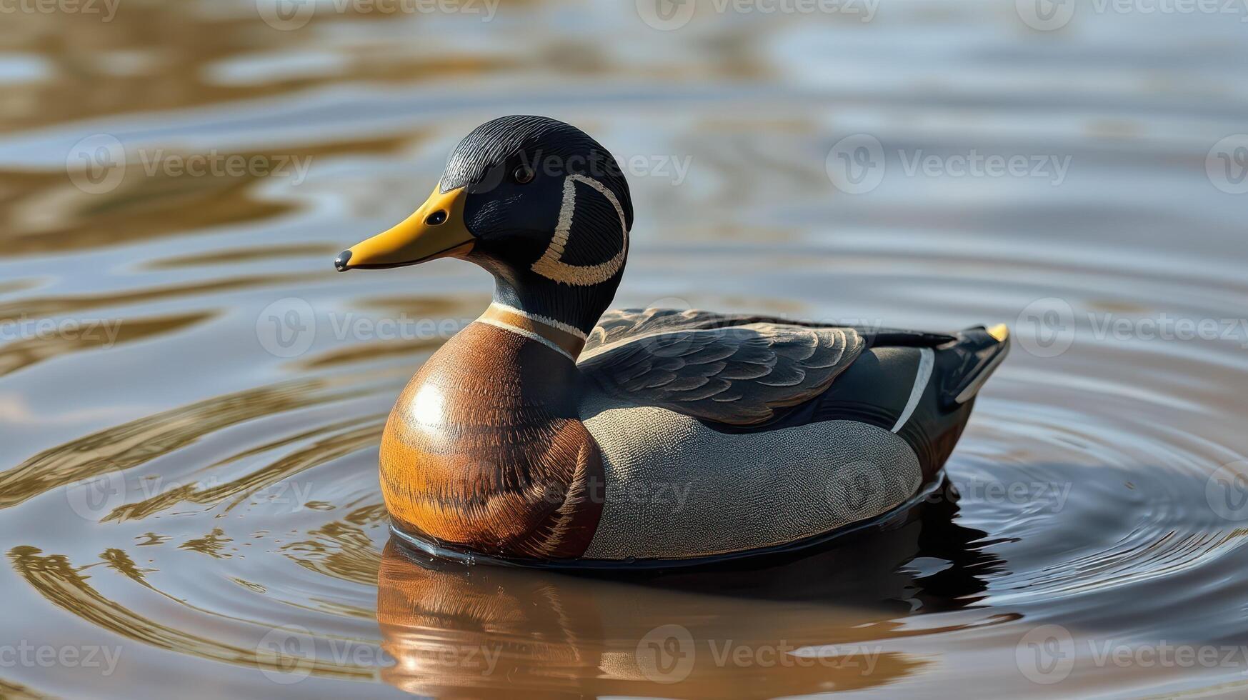 Mallard duck resting calmly on the water during a sunny afternoon in a serene natural setting photo